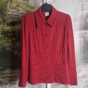 Cabi Womens Small burgundy red business suit coat Jacket snap up faux buttons